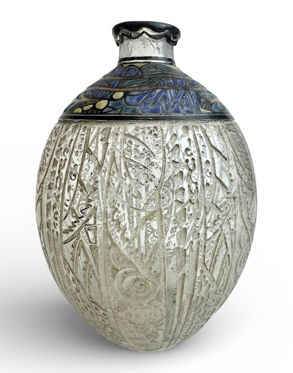 ADelatte Nancy - Vase Art Déco aux motifs géométriques
