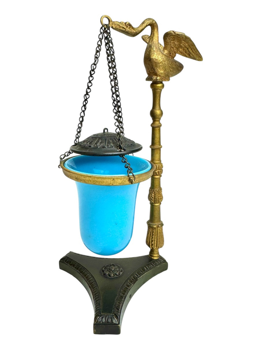 Bronze And Opaline Incense Burner With Swan Decoration, Restoration Period, Charles X. -photo-2