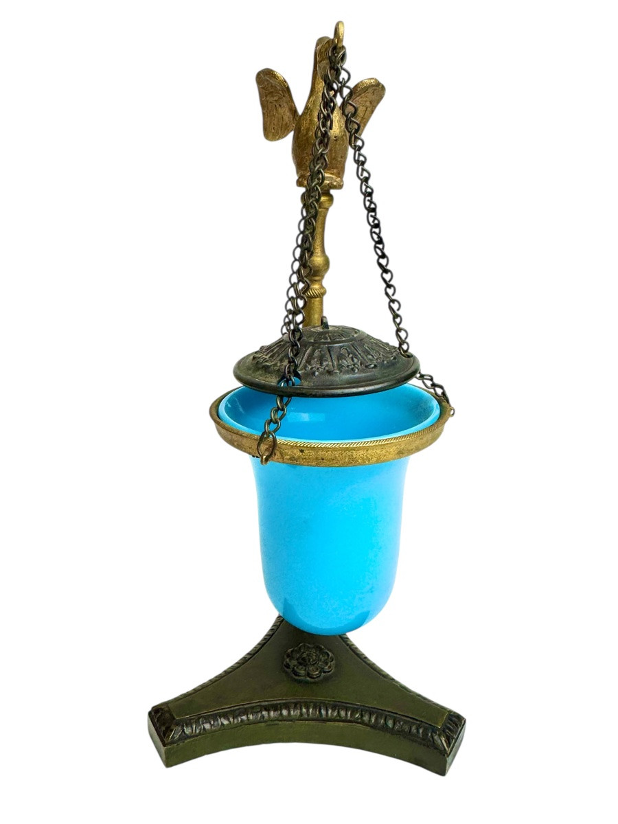 Bronze And Opaline Incense Burner With Swan Decoration, Restoration Period, Charles X. -photo-3