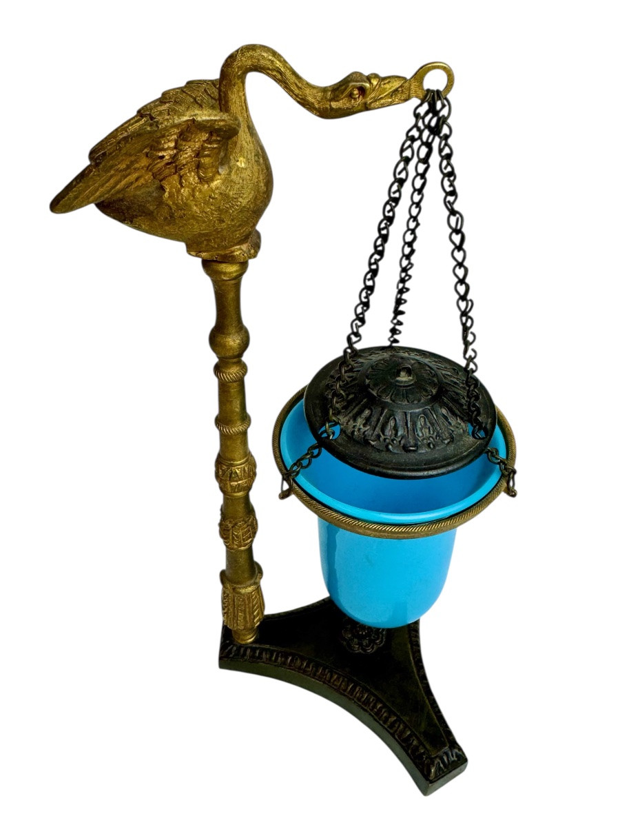 Bronze And Opaline Incense Burner With Swan Decoration, Restoration Period, Charles X. -photo-4
