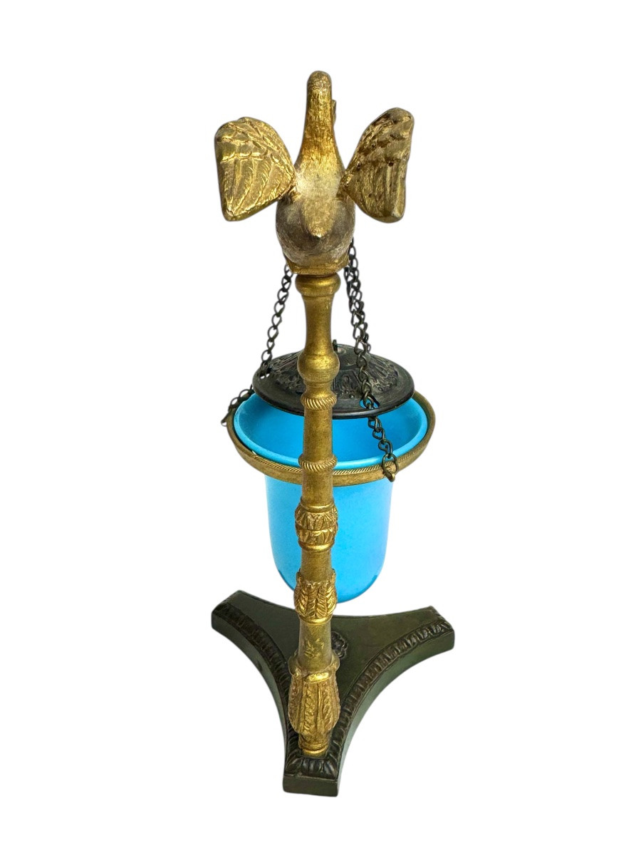 Bronze And Opaline Incense Burner With Swan Decoration, Restoration Period, Charles X. -photo-2