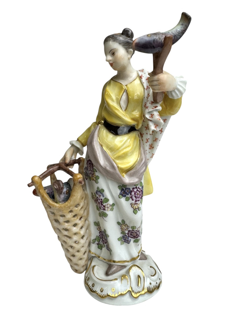 Meissen Porcelain Figurine Of A Japanese Woman With A Fishing Net