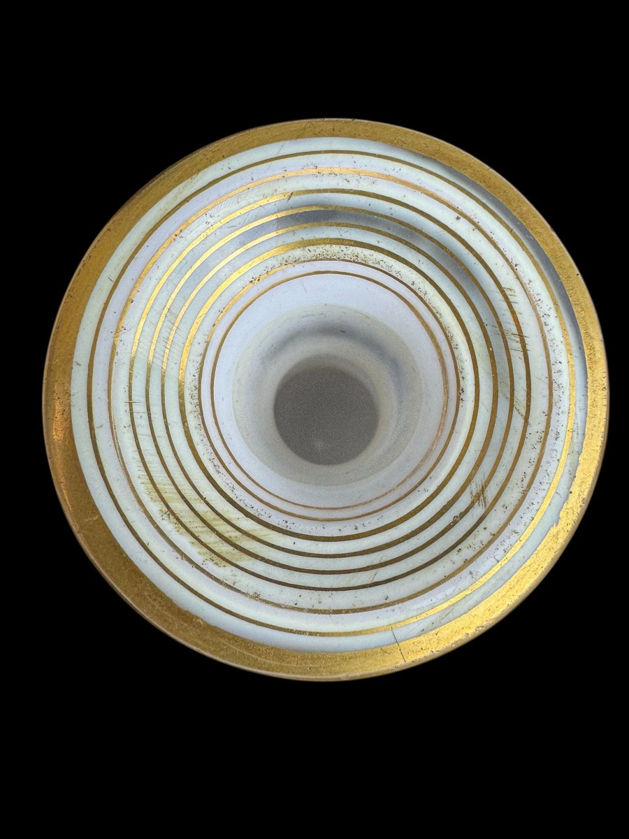 White Opaline Glass Carafe With A Faceted, Octagonal Cylindrical Shape-photo-1