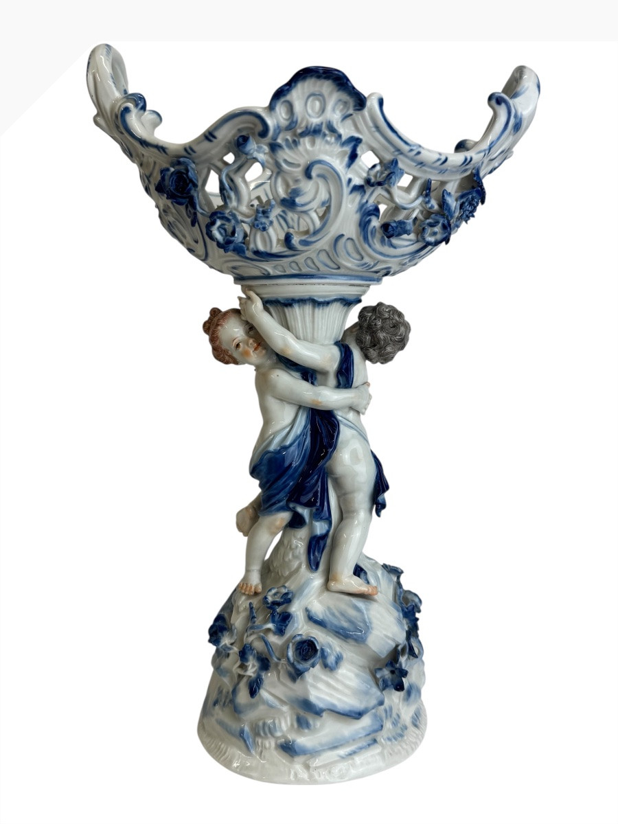 Meissen - Centre de table en porcelaine orné de deux cupidons -photo-2