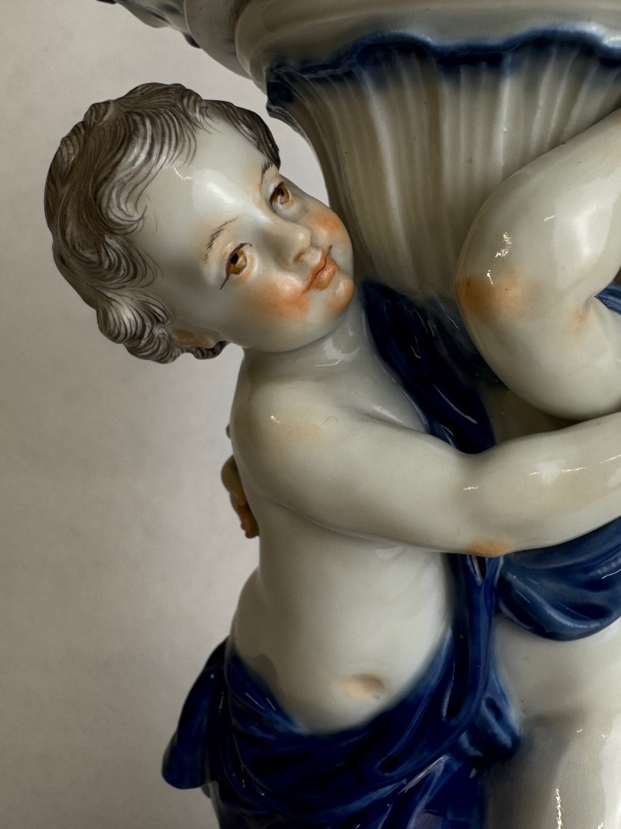 Meissen - Centre de table en porcelaine orné de deux cupidons -photo-2