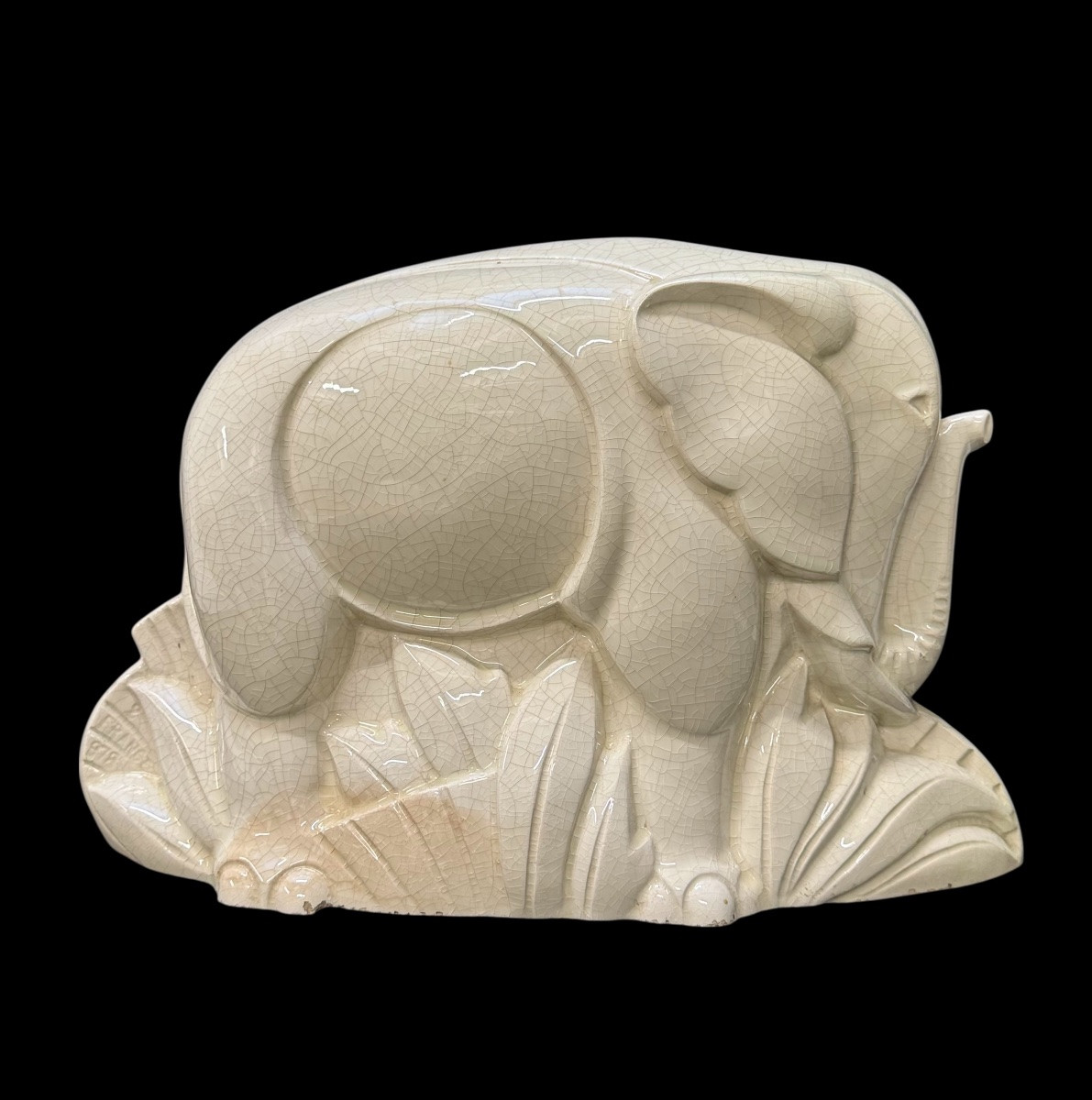 Charles Lemanceau - Art Deco Elephant In Crackle Ceramic-photo-2