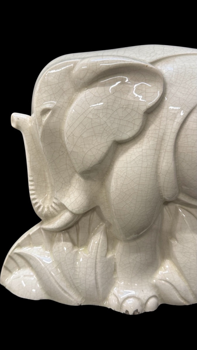 Charles Lemanceau - Art Deco Elephant In Crackle Ceramic-photo-2