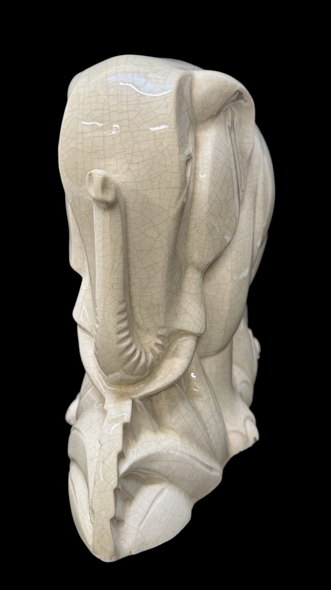 Charles Lemanceau - Art Deco Elephant In Crackle Ceramic-photo-3