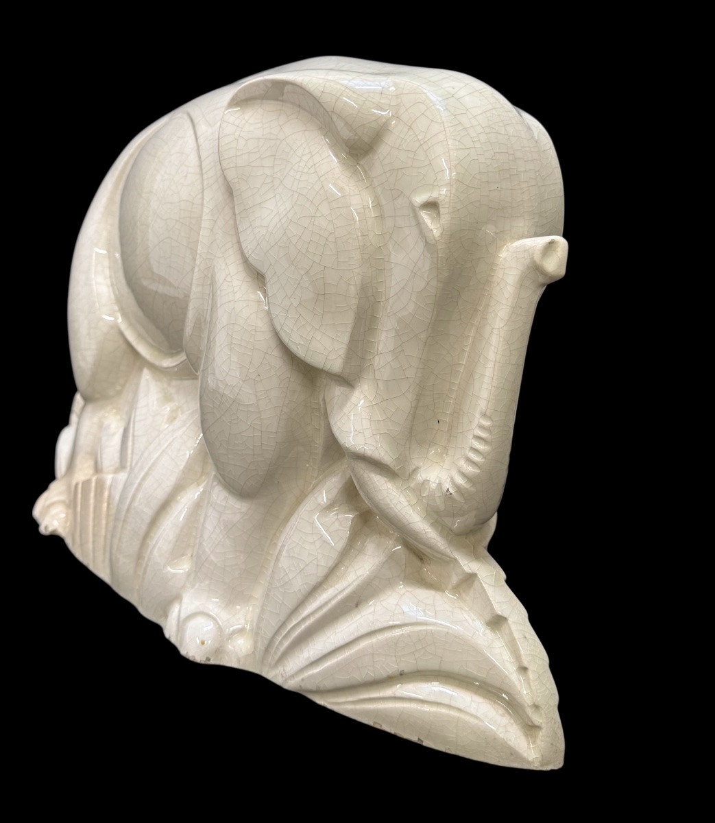 Charles Lemanceau - Art Deco Elephant In Crackle Ceramic-photo-5