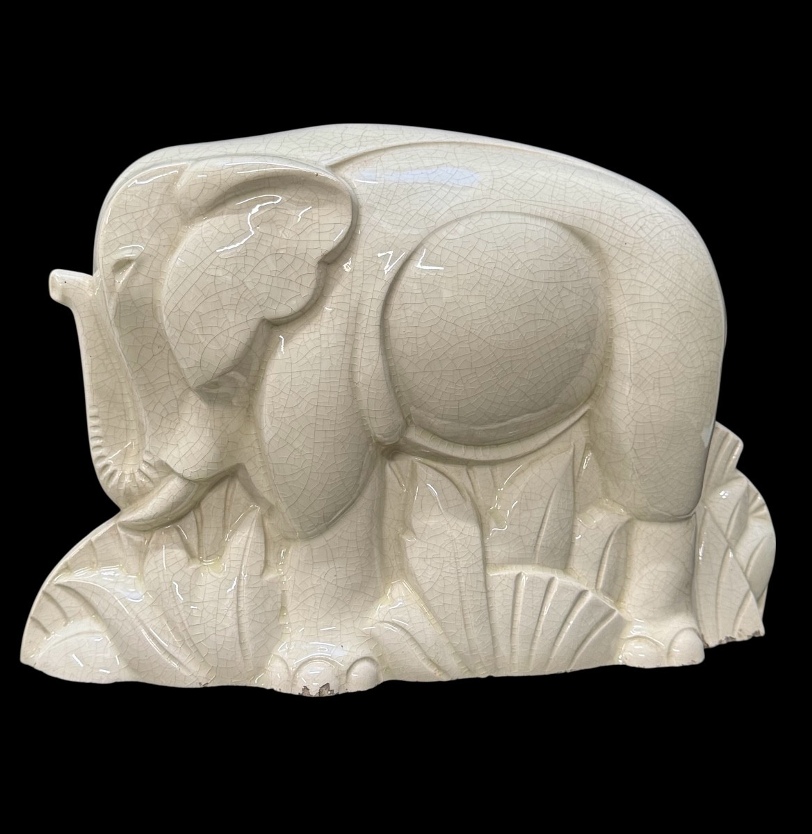 Charles Lemanceau - Art Deco Elephant In Crackle Ceramic
