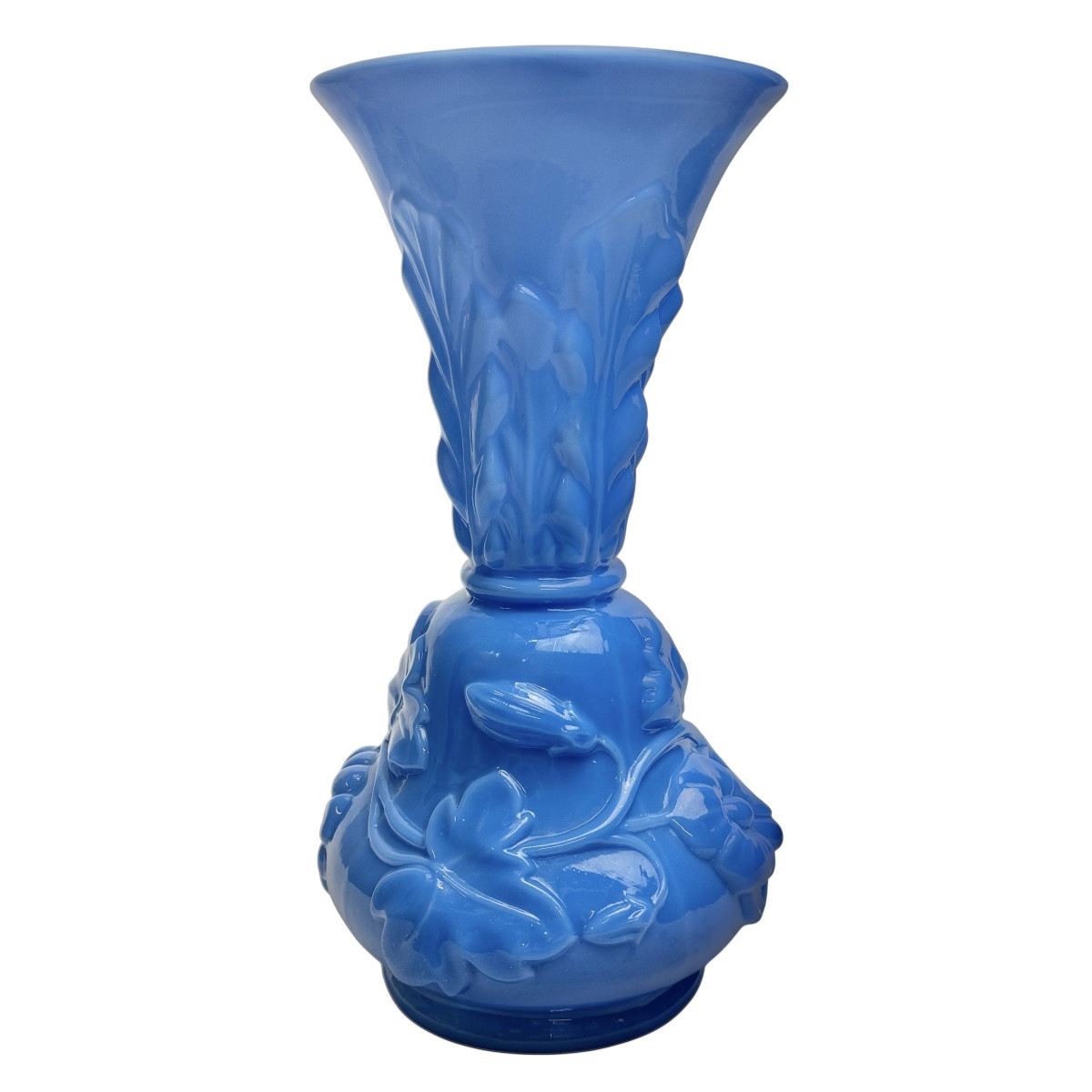 St Louis, vase en opaline modèle feuilles et guirlandes-photo-3