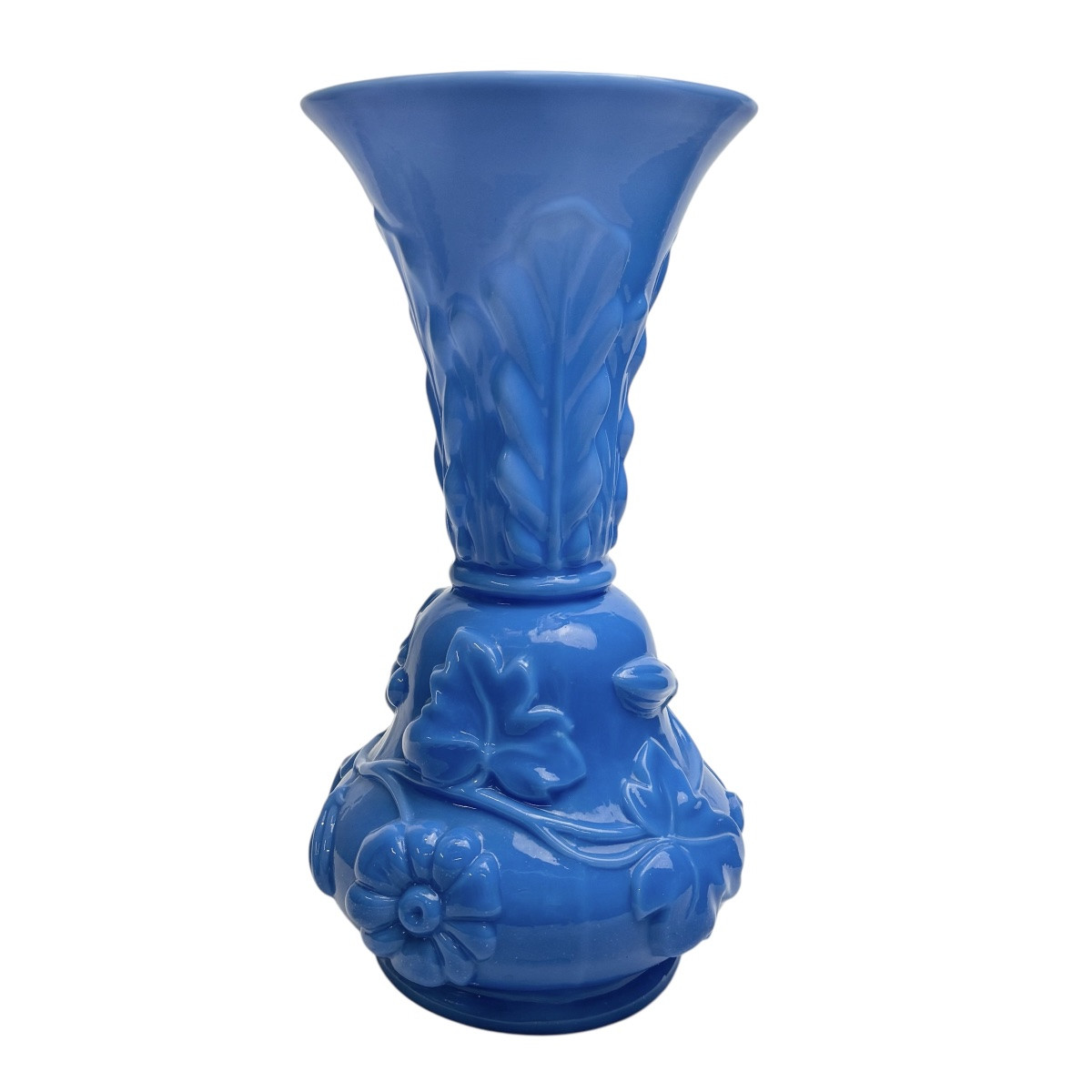 St Louis, vase en opaline modèle feuilles et guirlandes-photo-4