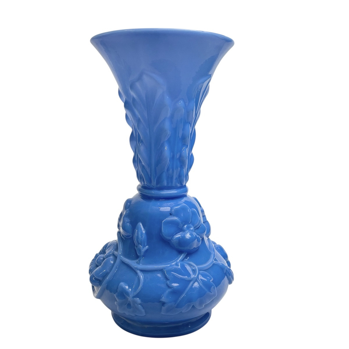 St Louis, vase en opaline modèle feuilles et guirlandes-photo-1