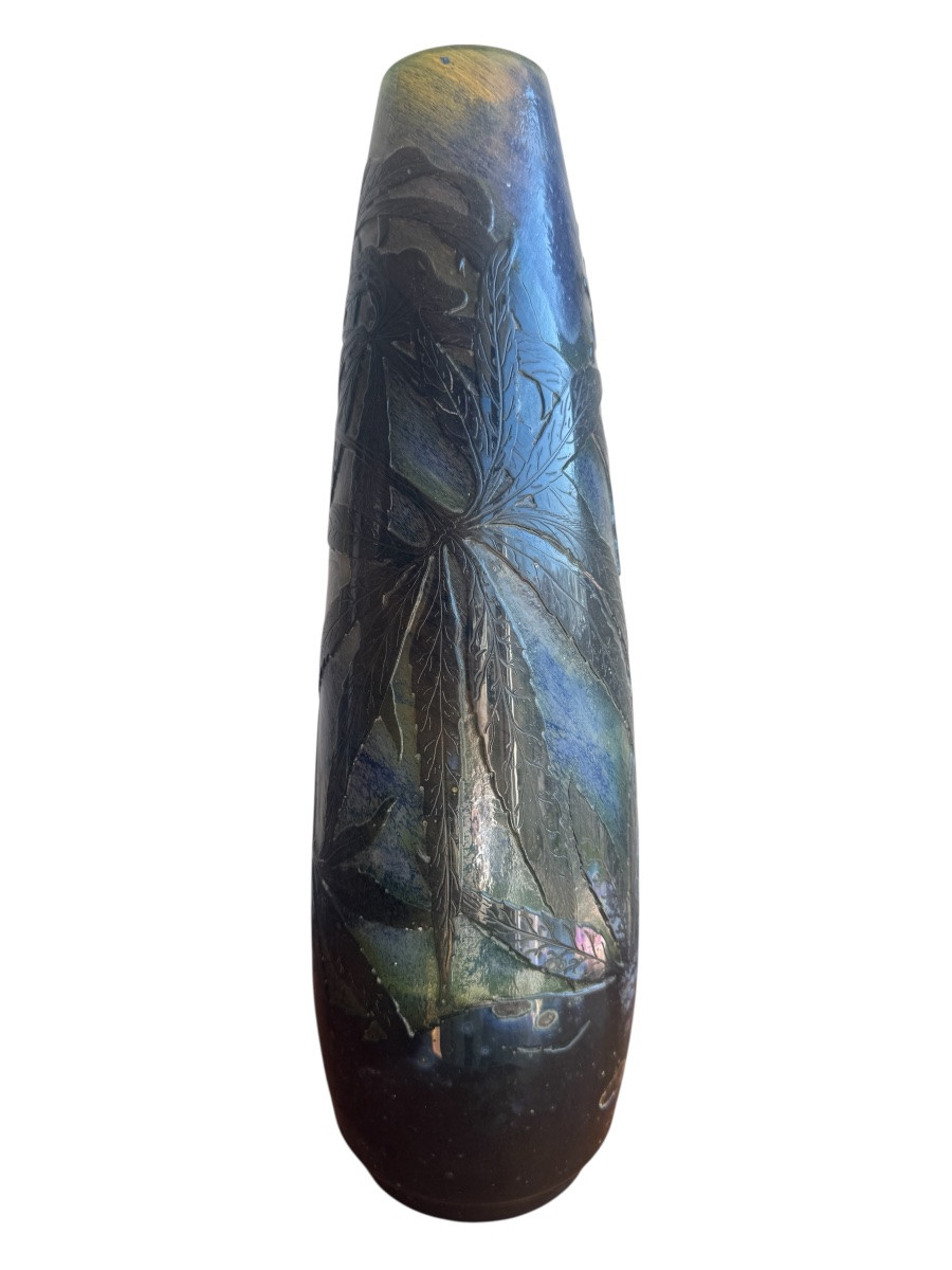 Gallé - vase intercalaire à décor de frêne de Bordeaux-photo-4