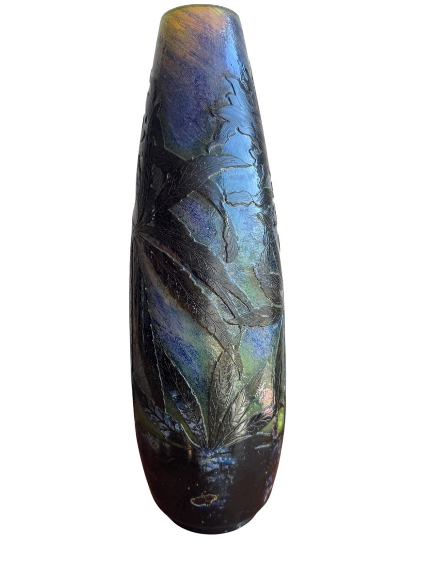 Gallé - vase intercalaire à décor de frêne de Bordeaux-photo-3