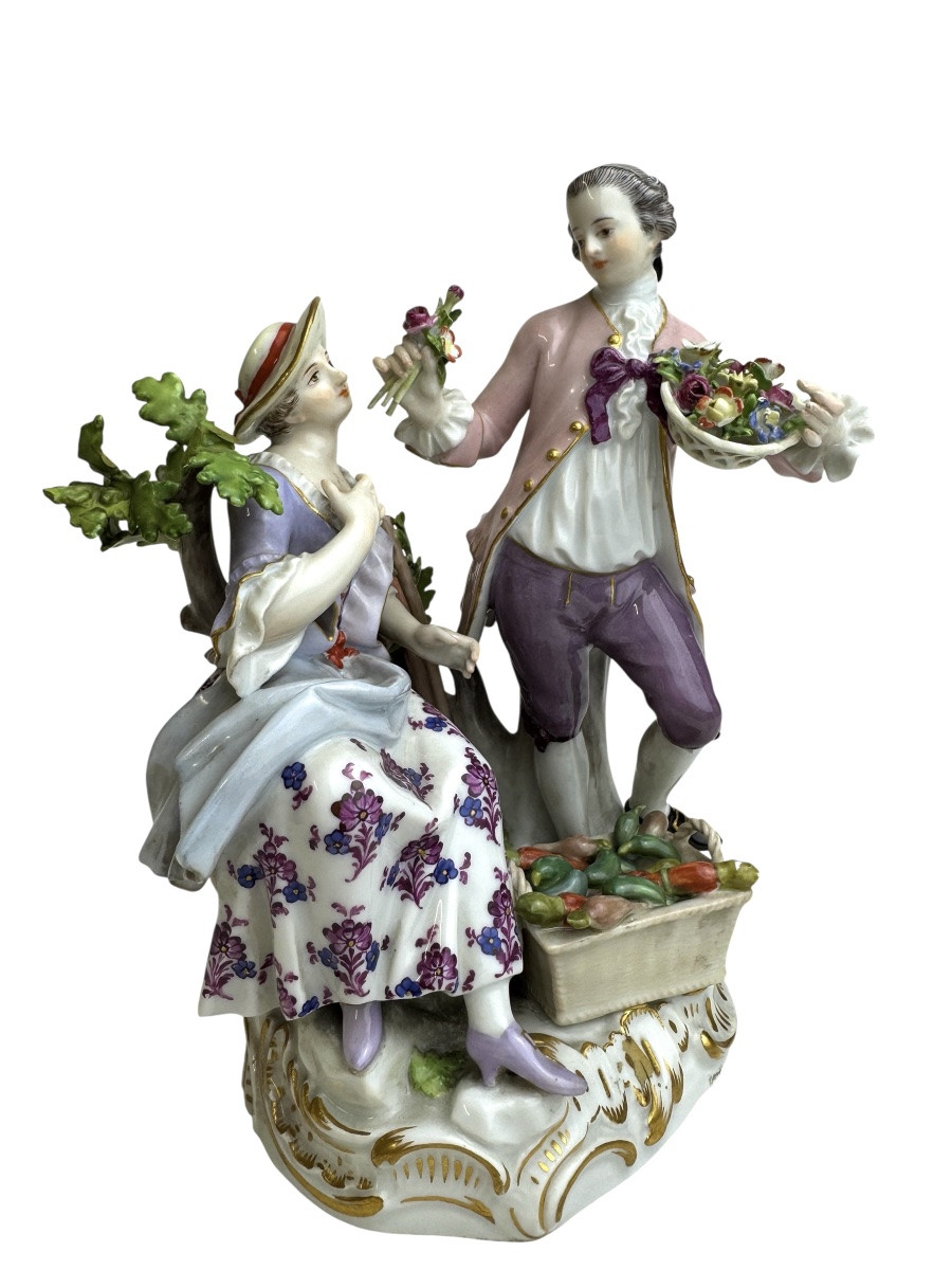 Meissen - Porcelain Group, Couple Of Gardeners. -photo-2