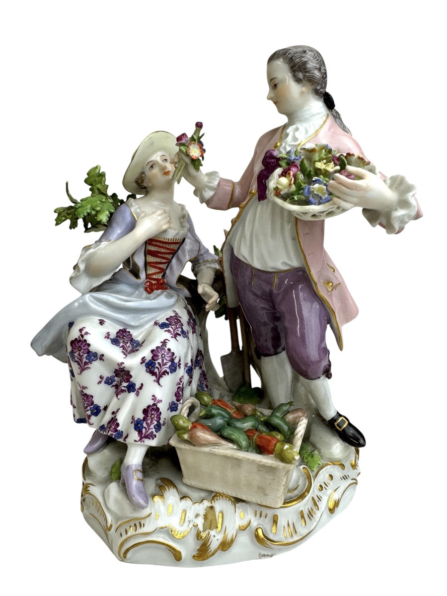Meissen - Porcelain Group, Couple Of Gardeners. 