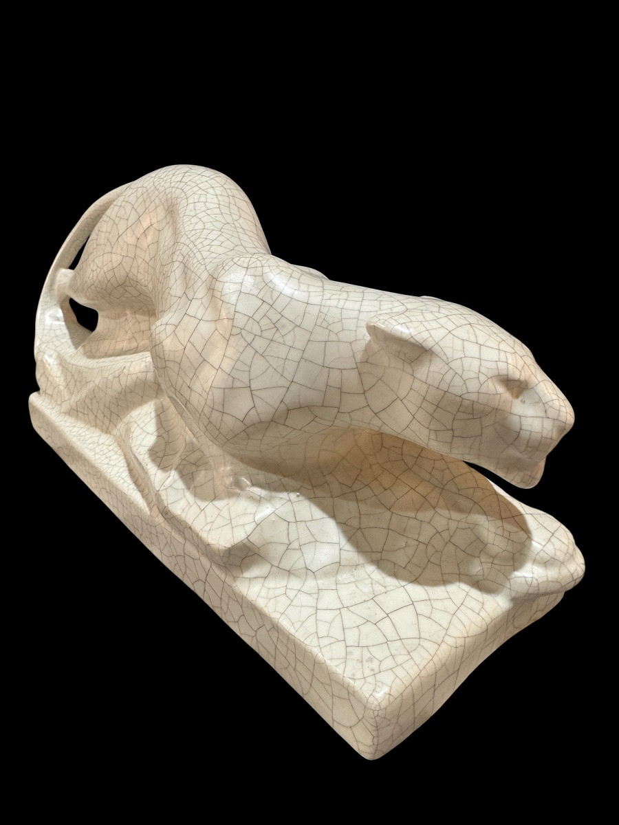 E. Siegl - Céramique craquelé Panthère à l'affut-photo-3