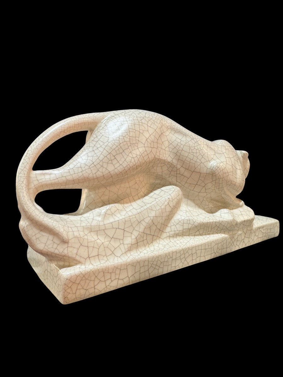 E. Siegl - Céramique craquelé Panthère à l'affut-photo-1