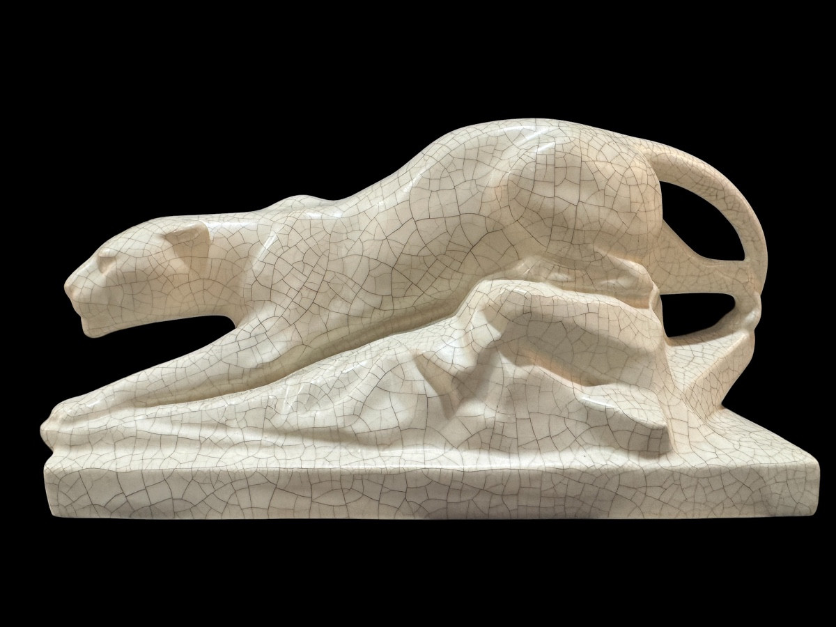 E. Siegl - Céramique craquelé Panthère à l'affut