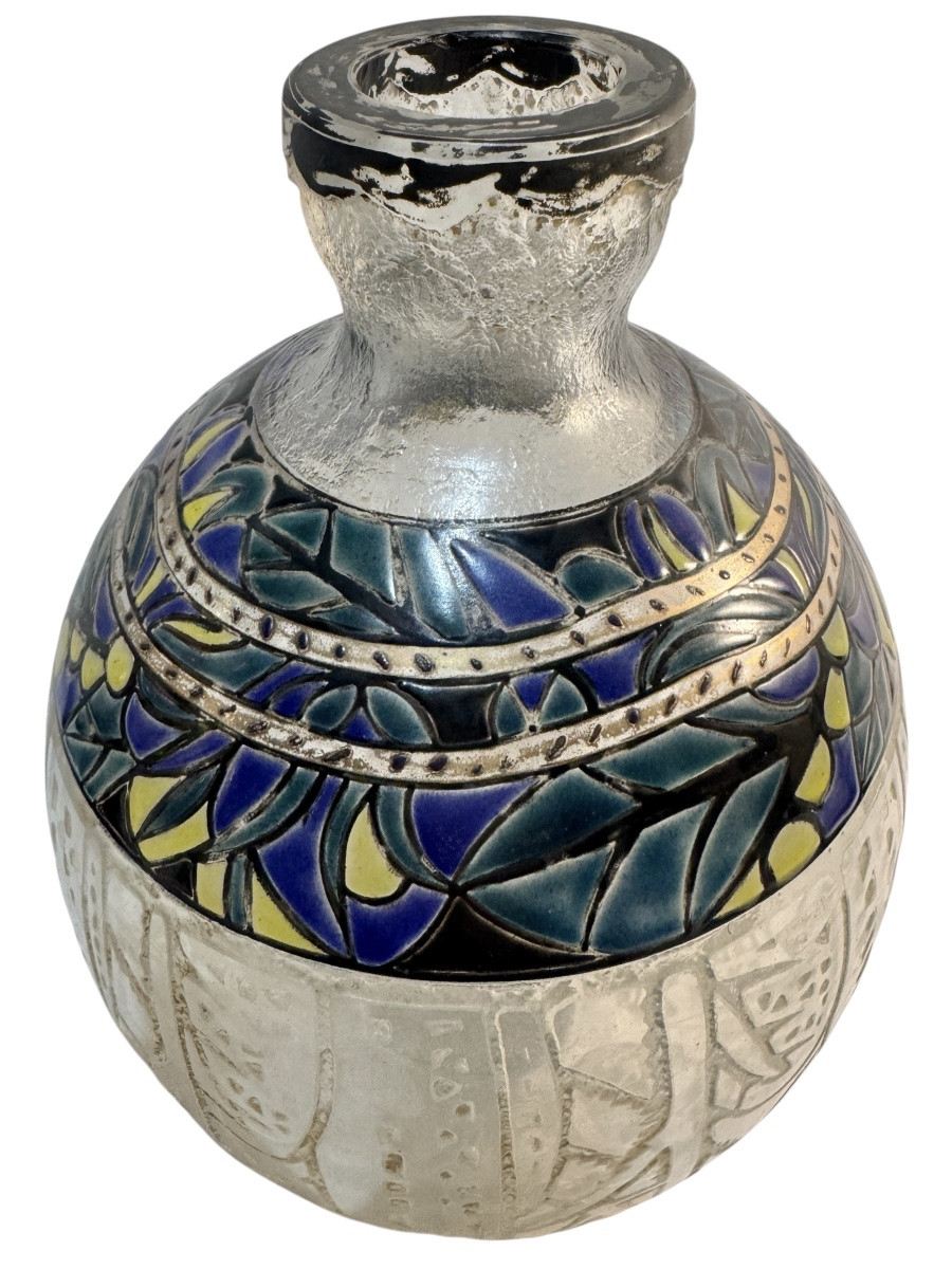 ADelatte Nancy - Vase Art Déco aux motifs végétaux stylisés.-photo-2