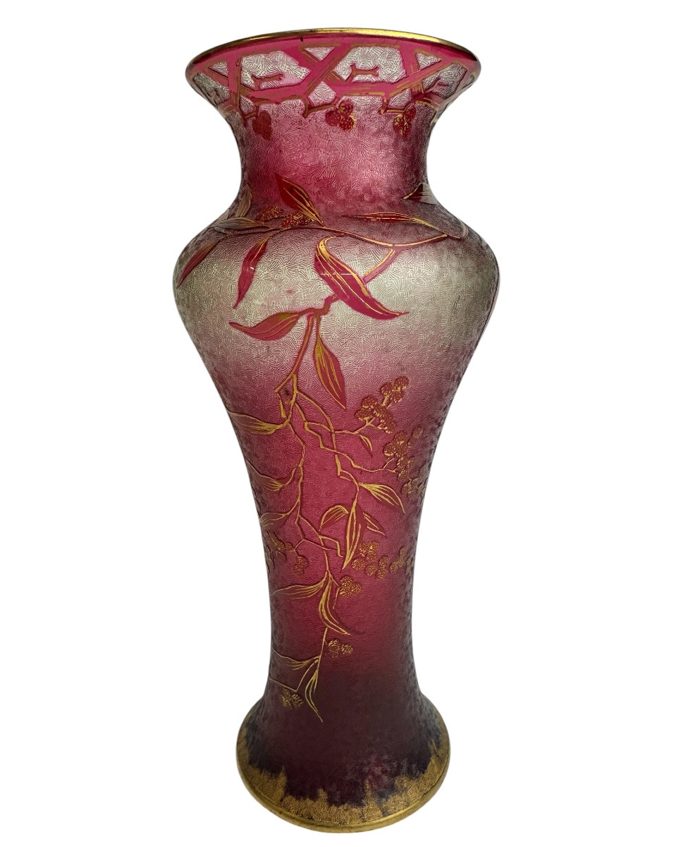 Baccarat - Uranium Crystal Vase With Raspberry Decoration