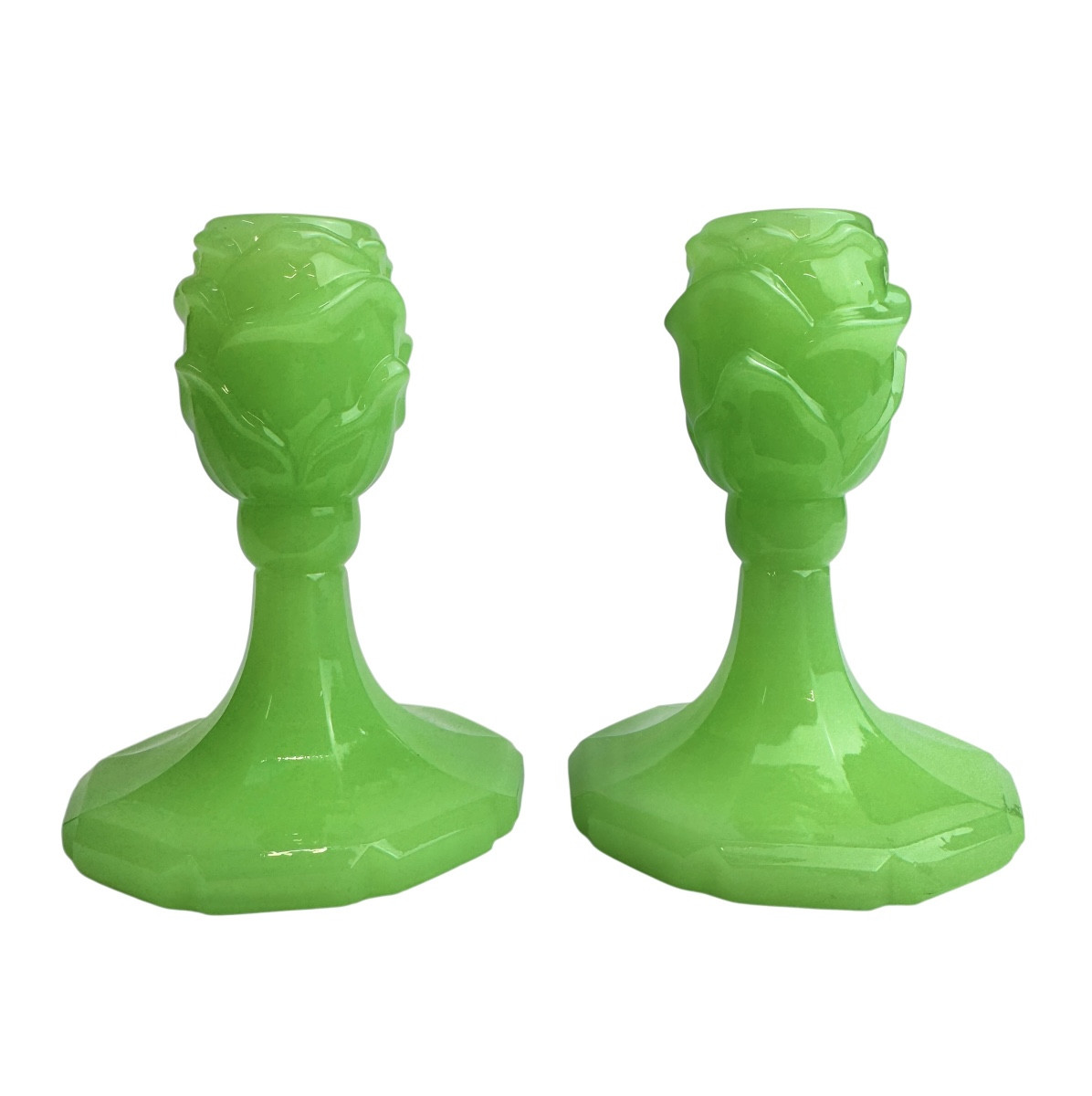 Pair Of Ouraline Opaline Candleholders
