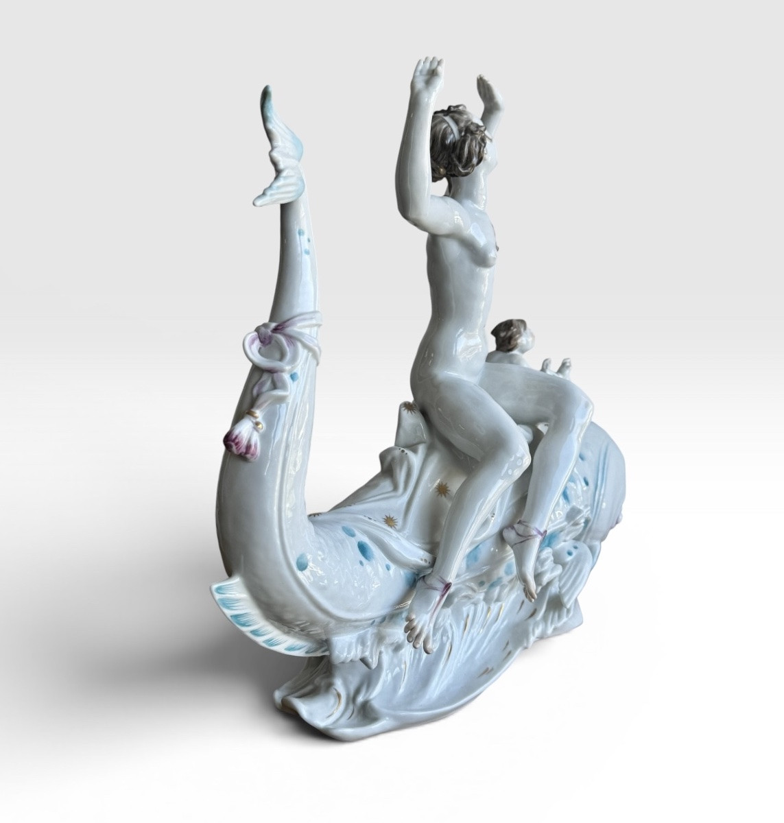 Volkstedt By Emil Paul Börner Porcelain Group Of Nude Galatea On A Dolphin-photo-2