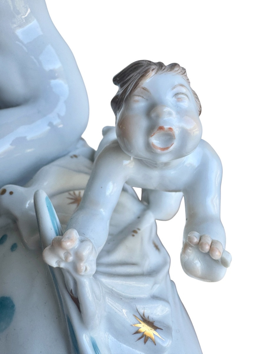 Volkstedt By Emil Paul Börner Porcelain Group Of Nude Galatea On A Dolphin-photo-3