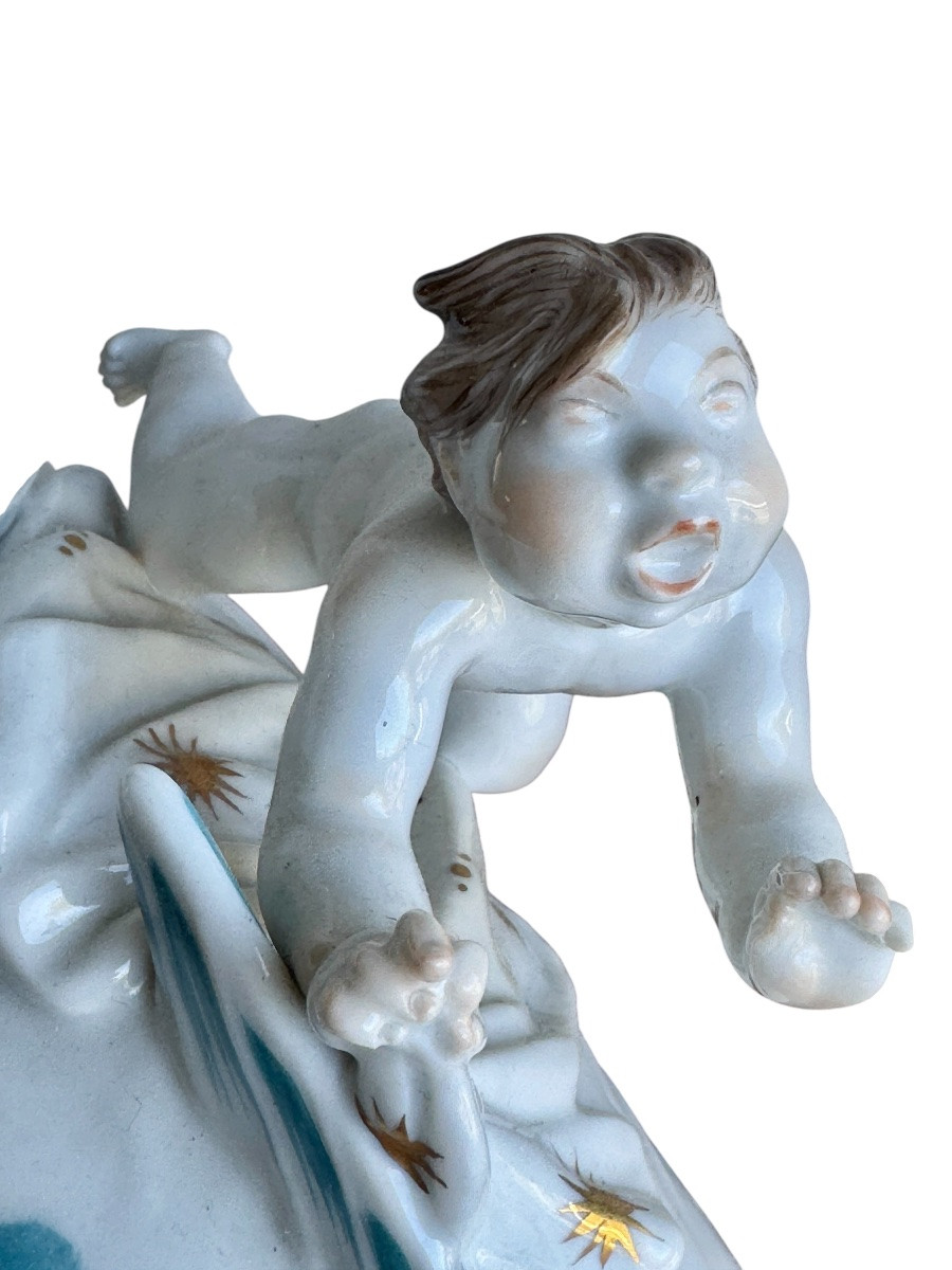 Volkstedt By Emil Paul Börner Porcelain Group Of Nude Galatea On A Dolphin-photo-5