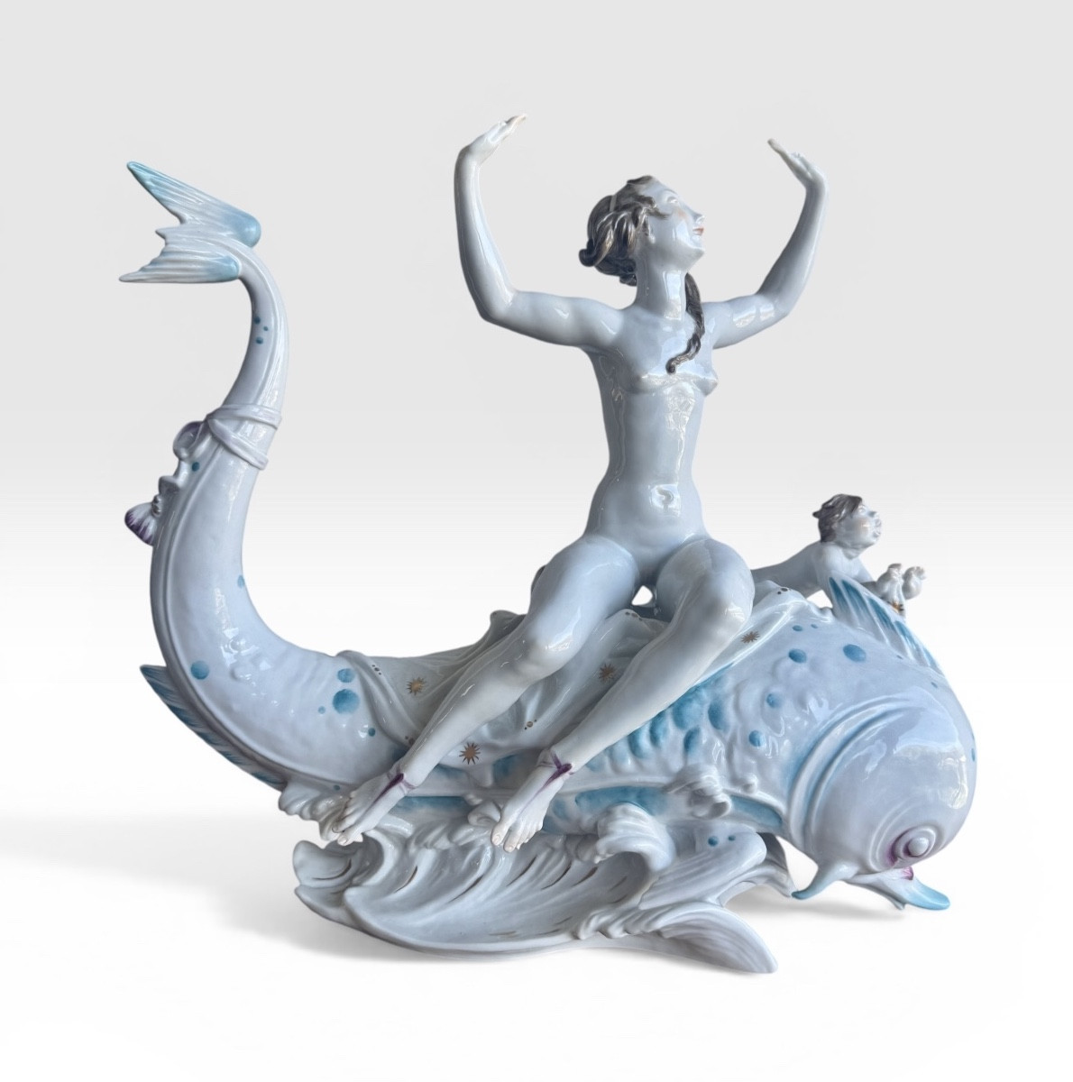 Volkstedt By Emil Paul Börner Porcelain Group Of Nude Galatea On A Dolphin