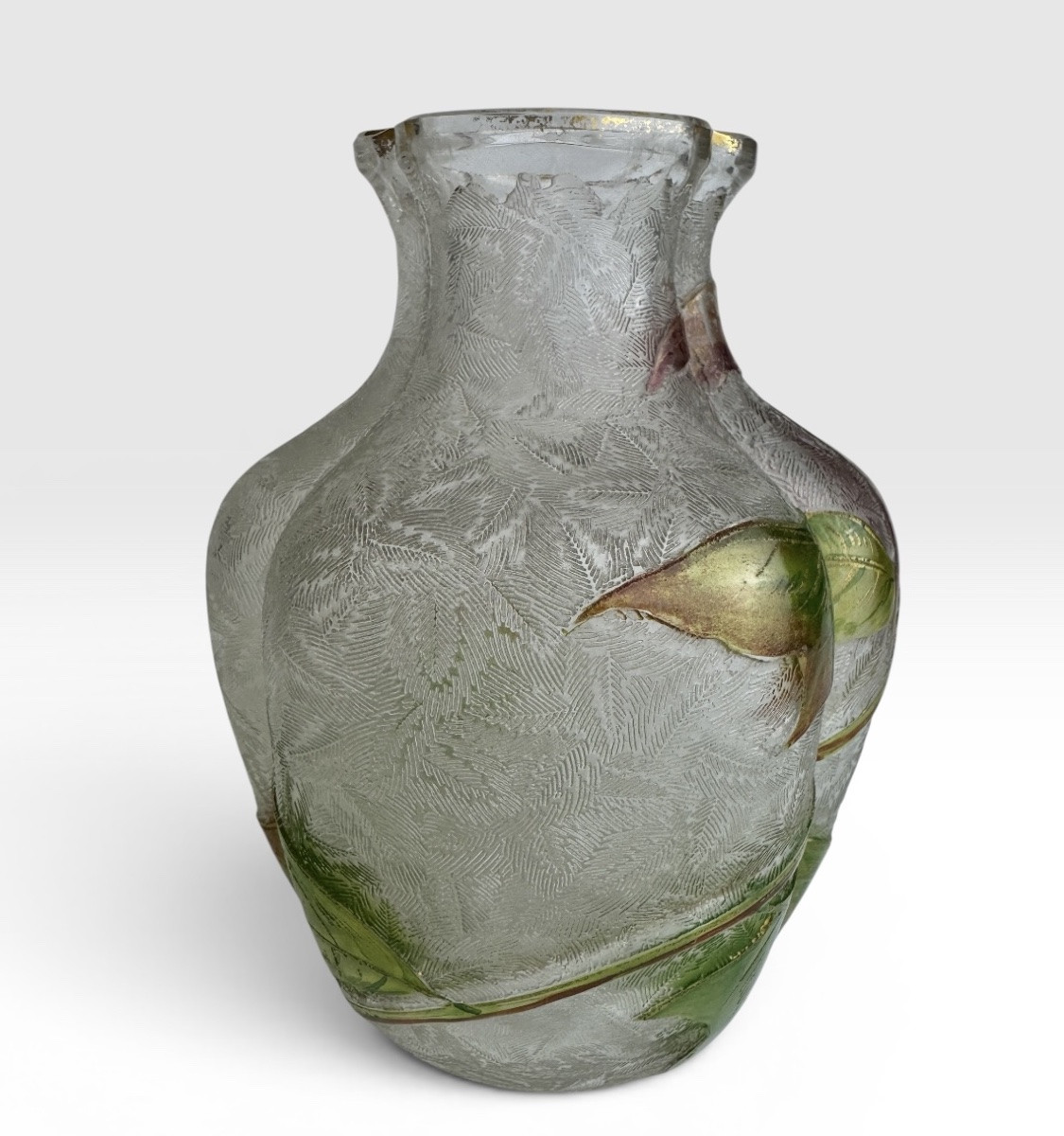 Baccarat - Vase Decorated With Acid-etched Red Flowers And Enamel-photo-3