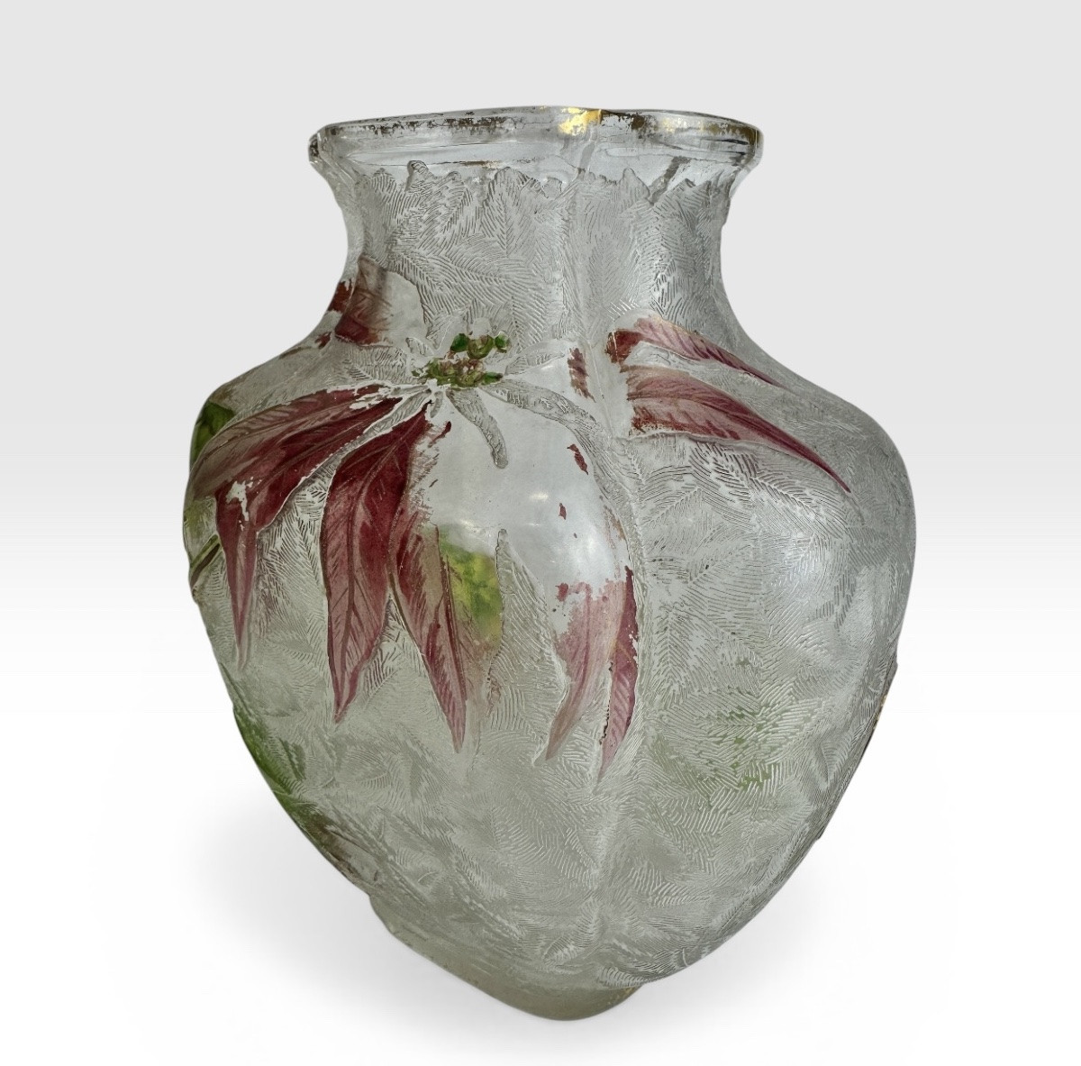 Baccarat - Vase Decorated With Acid-etched Red Flowers And Enamel-photo-3
