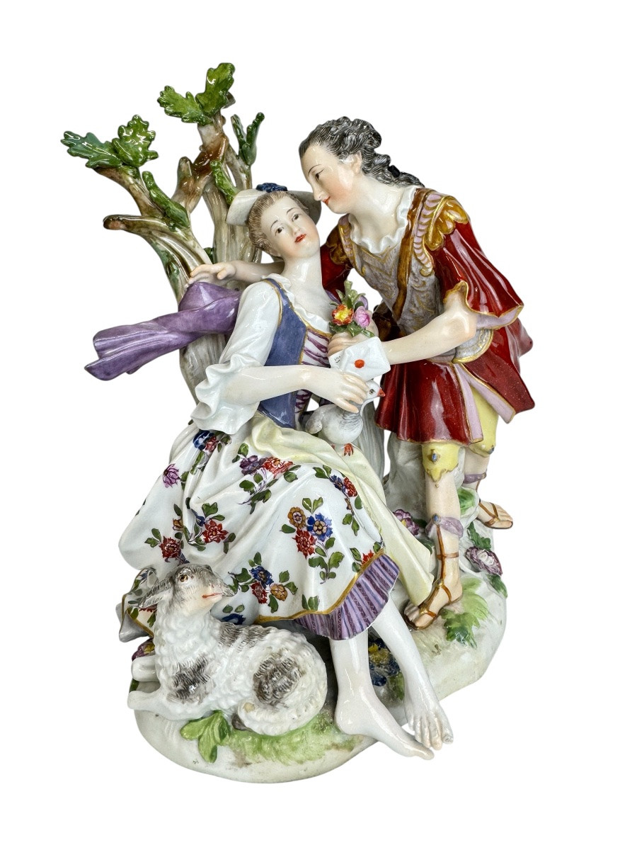 Meissen - Group Of Shepherds In Porcelain-photo-3