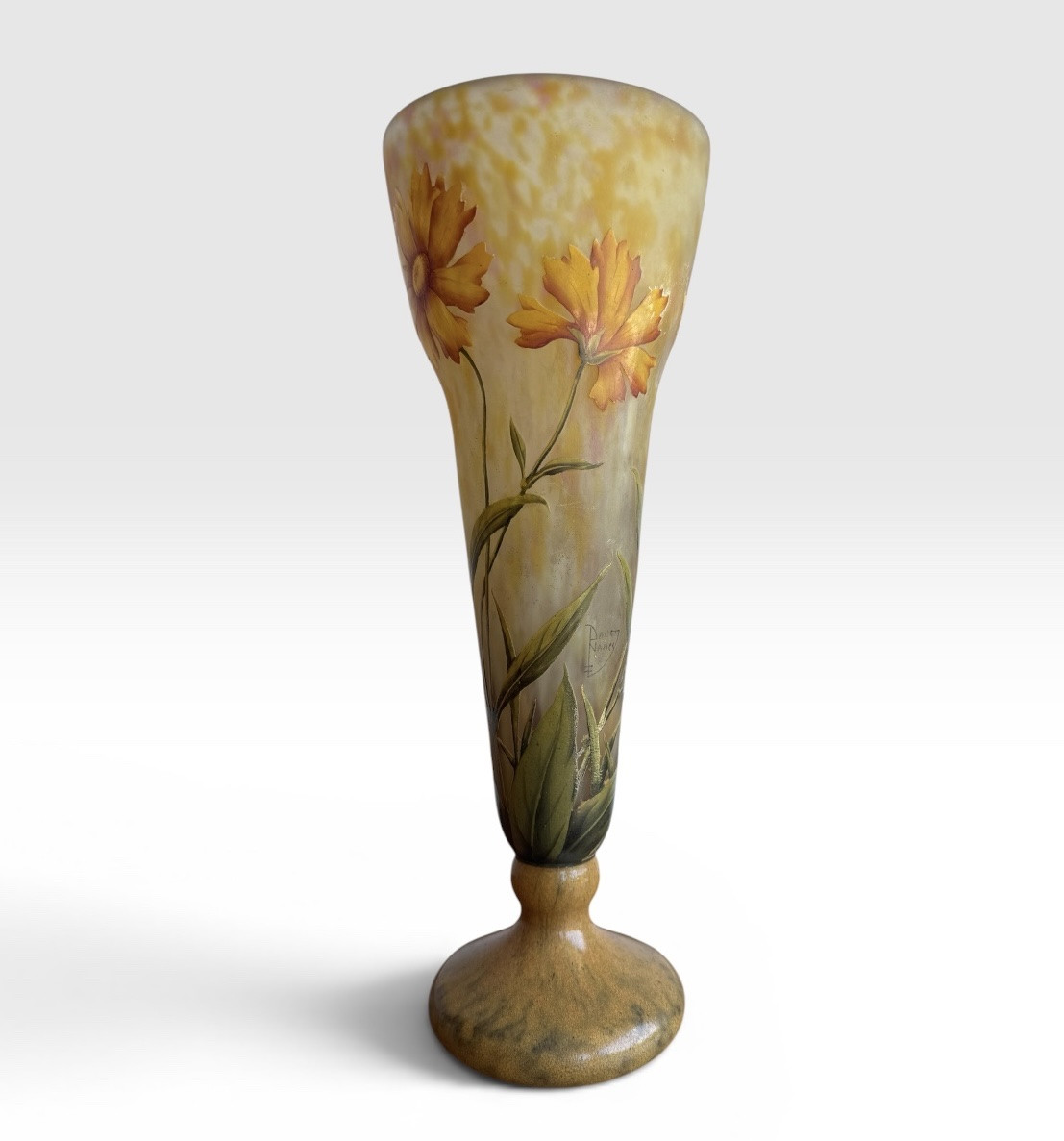 Daum Nancy - Engraved And Enamelled Vase With Coréopsis Flowers-photo-2