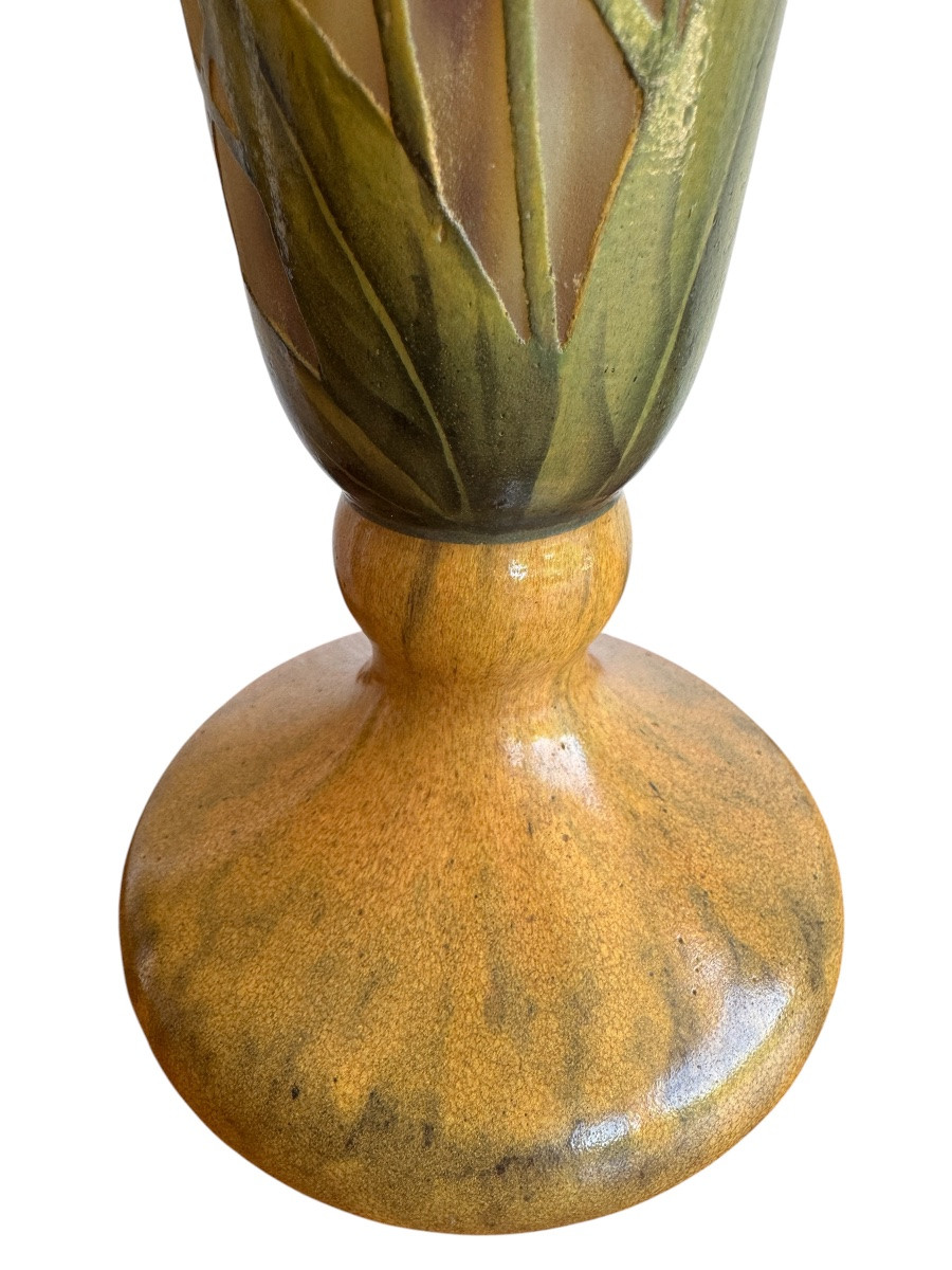 Daum Nancy - Engraved And Enamelled Vase With Coréopsis Flowers-photo-4