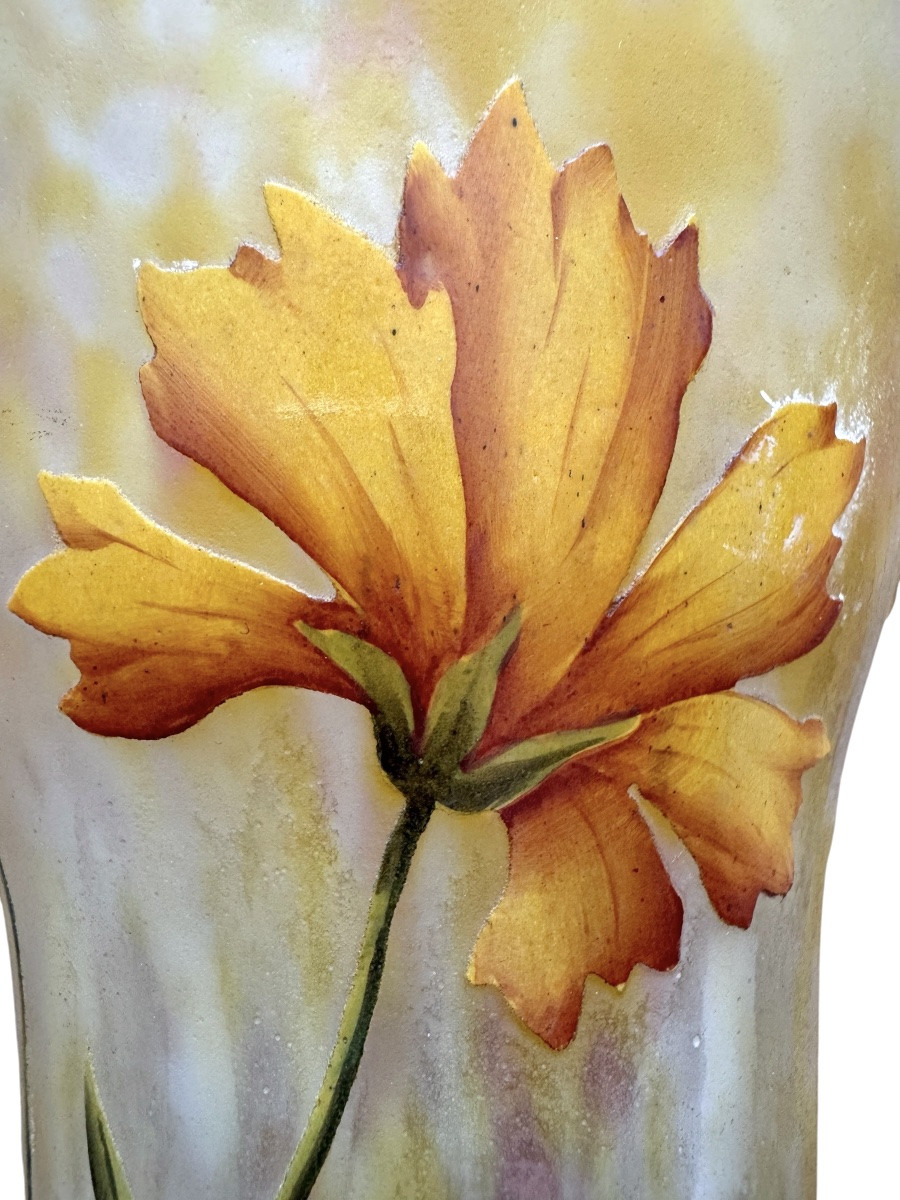 Daum Nancy - Engraved And Enamelled Vase With Coréopsis Flowers-photo-7