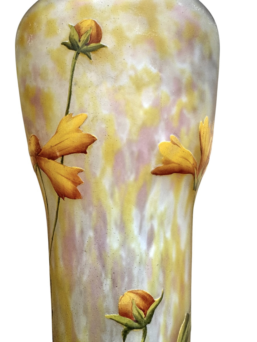 Daum Nancy - Engraved And Enamelled Vase With Coréopsis Flowers-photo-8