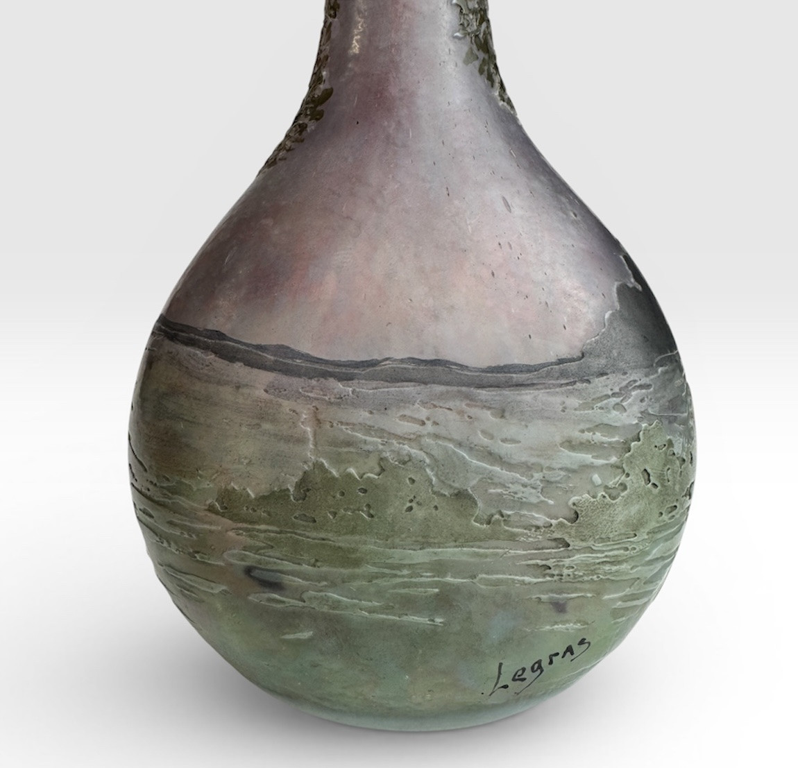 Legras - Vase soliflore dégage à l’acide à décor de paysage. -photo-4