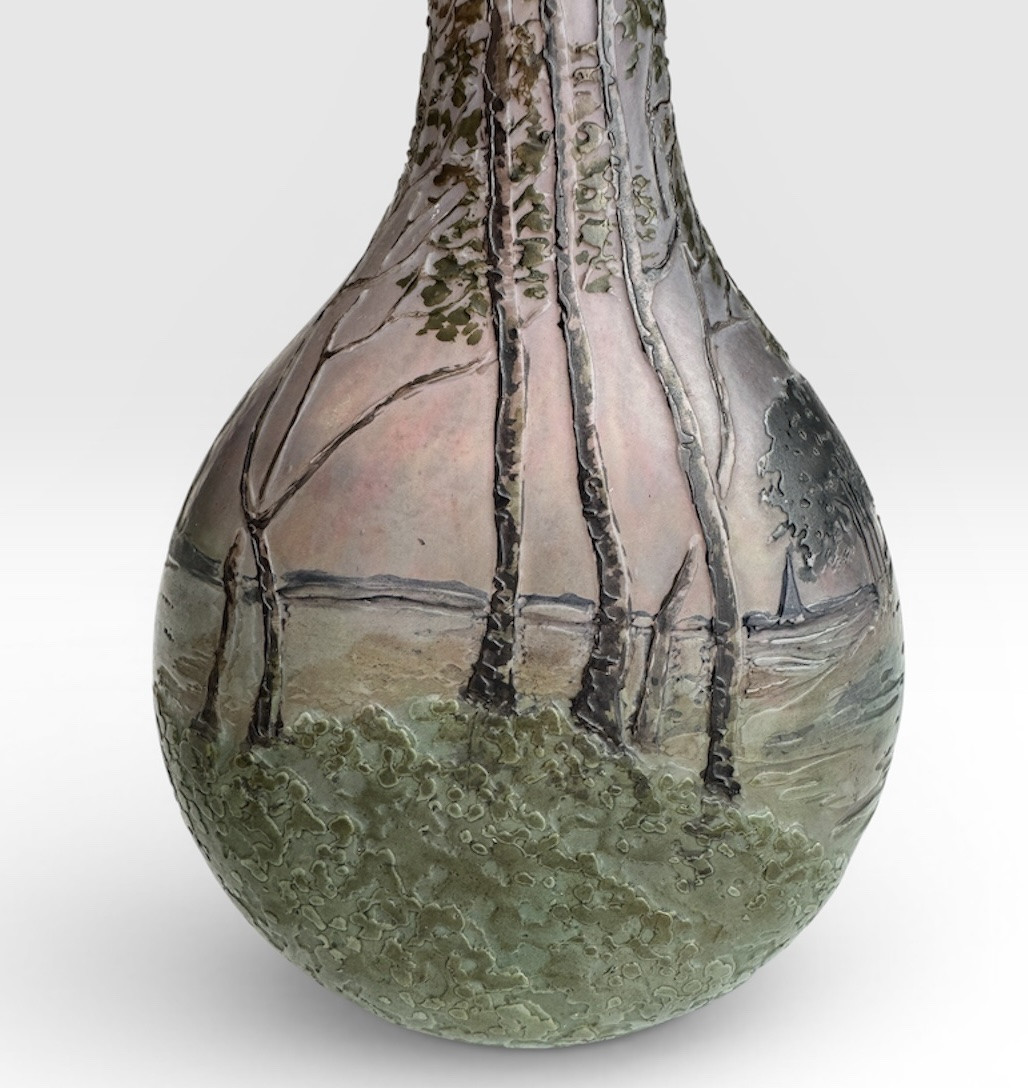 Legras - Vase soliflore dégage à l’acide à décor de paysage. -photo-5