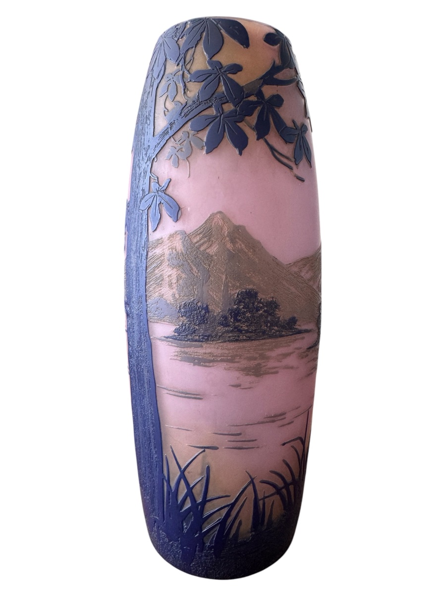 De Vez - Vase en camée  à décor de paysage lacustre.-photo-4
