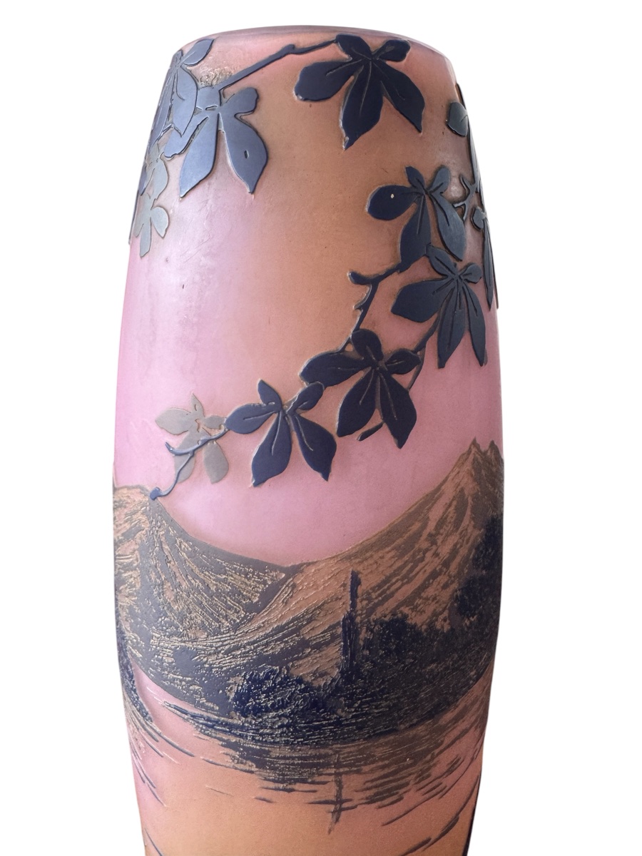 De Vez - Vase en camée  à décor de paysage lacustre.-photo-7
