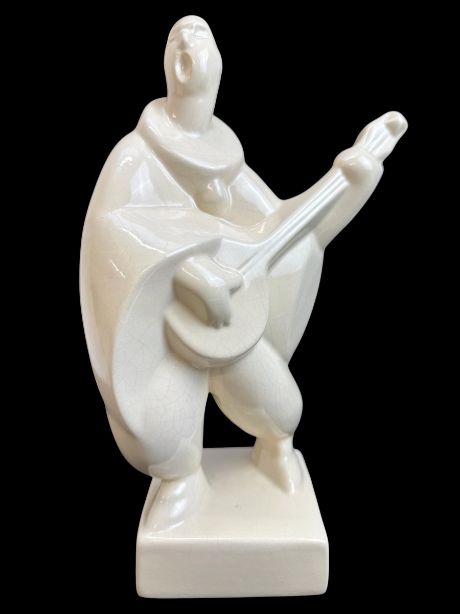 Geo Conde - Figure art déco, Pierrot à la mandoline 