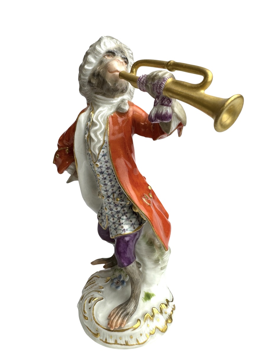 Meissen - Figure en porcelaine d’un singe trompettiste de la série l’orchestre de singes-photo-3