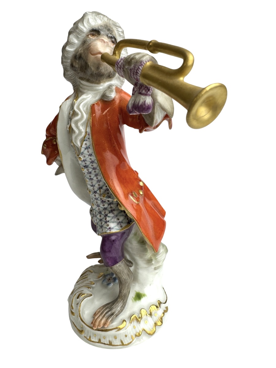 Meissen - Figure en porcelaine d’un singe trompettiste de la série l’orchestre de singes-photo-4