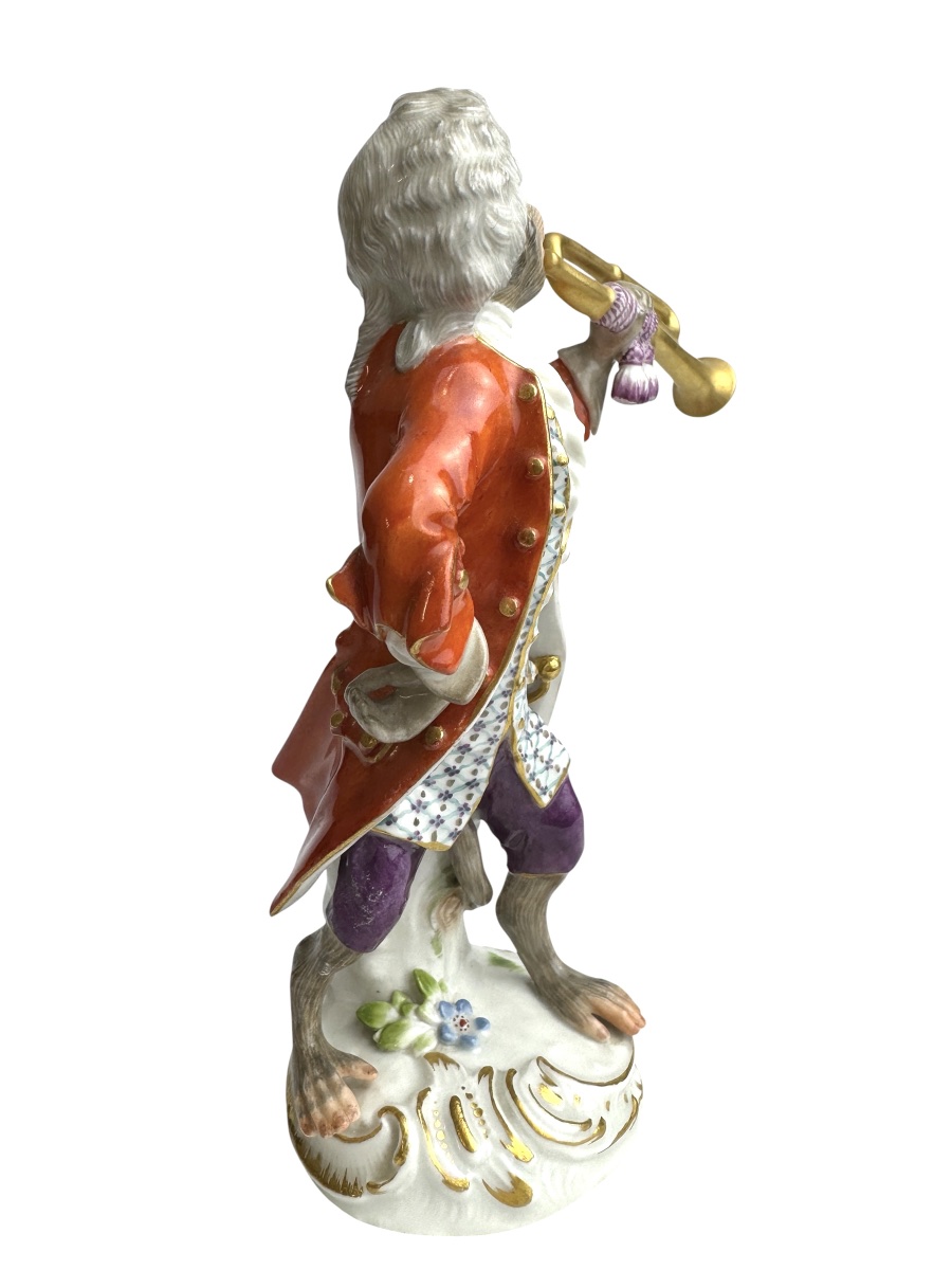 Meissen - Figure en porcelaine d’un singe trompettiste de la série l’orchestre de singes-photo-4