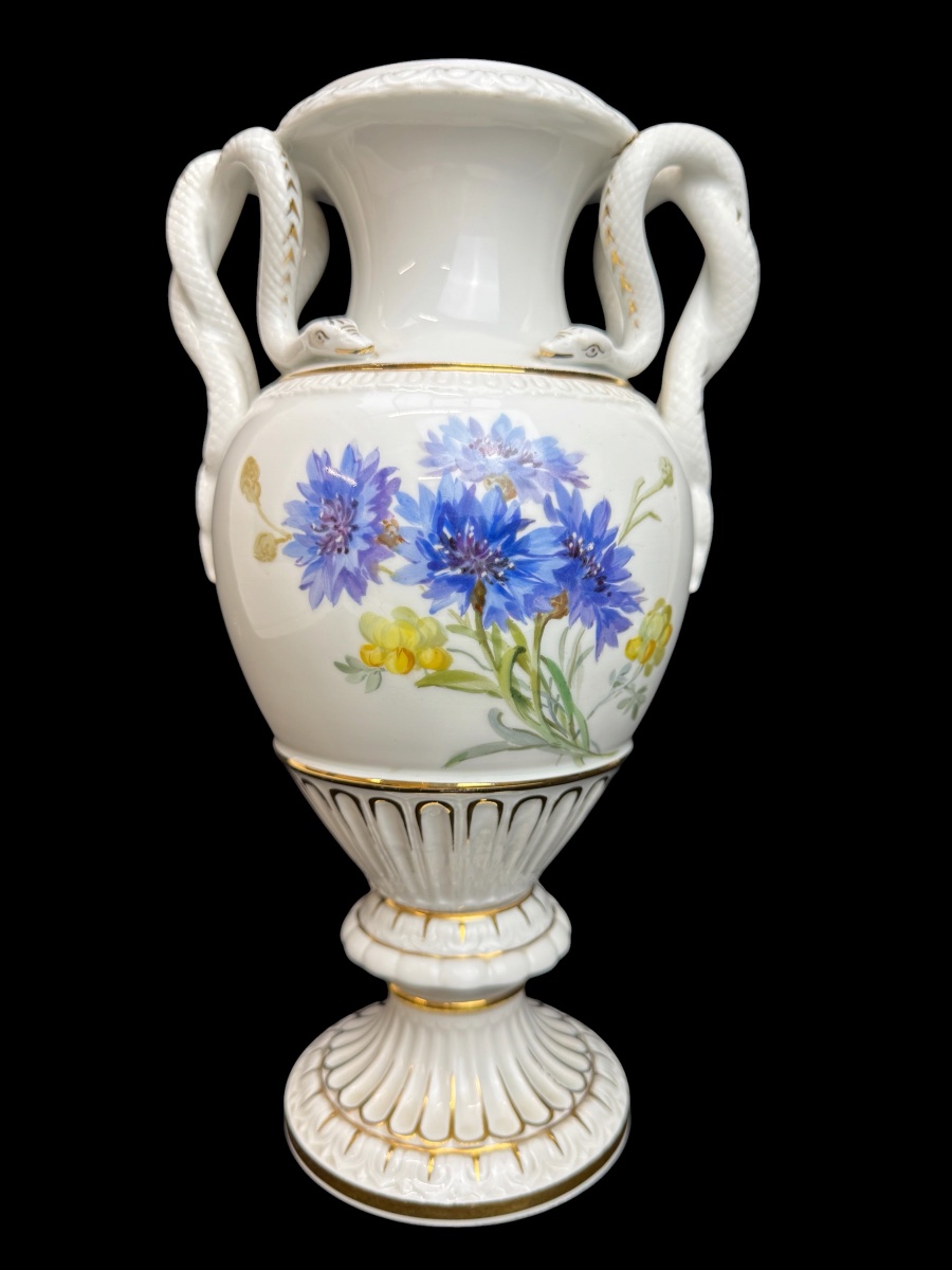 Meissen - Vase balaústre à anses en forme de serpent à décor des bleuets-photo-2