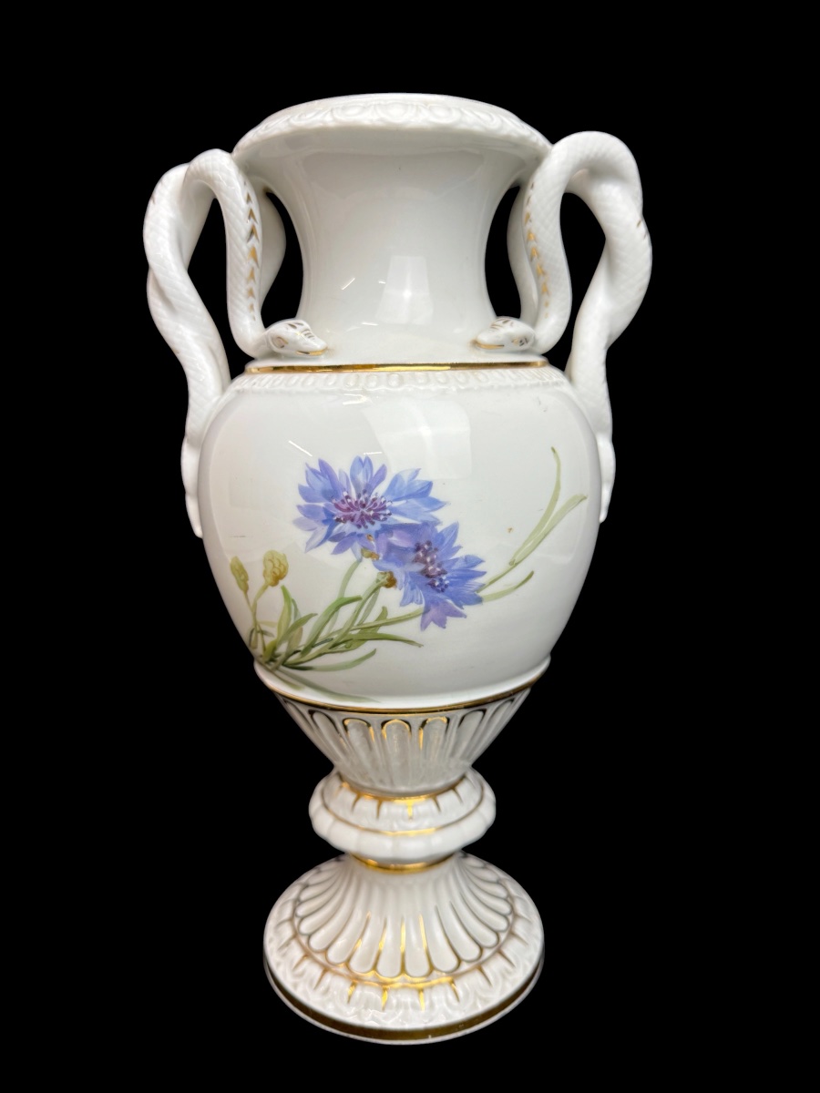 Meissen - Vase balaústre à anses en forme de serpent à décor des bleuets-photo-4