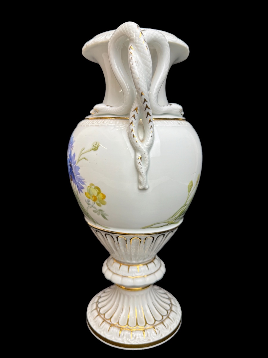 Meissen - Vase balaústre à anses en forme de serpent à décor des bleuets-photo-1