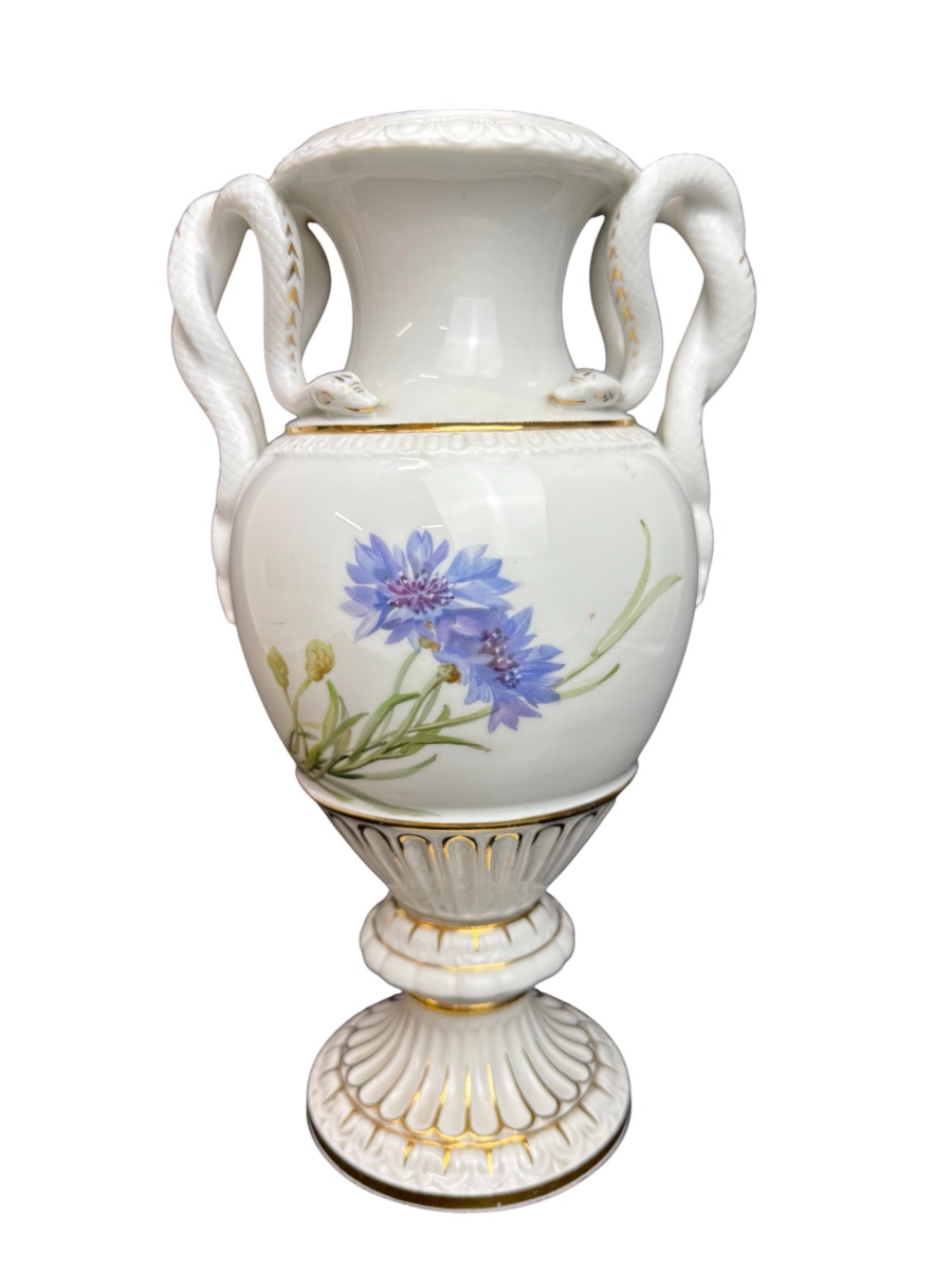 Meissen - Vase balaústre à anses en forme de serpent à décor des bleuets-photo-2
